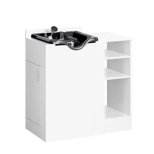 Vista 13 de OmySalon Cuenco de champú con gabinete, estación húmeda de salón con pulverizador, gabinete de champú, fregadero portátil para lavado de cabello