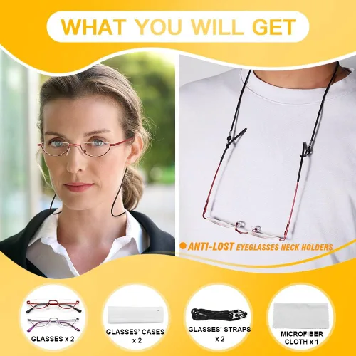 Vista 5 de touk Half Frame Reading Glasses Anti Blue Light UV Filter, Half Moon Lens Semi Rim Spring Hinge Readers with Case for Women
