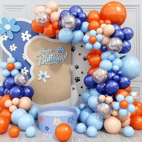 Vista 14 de Kit de arco de globos azules y naranjas, kit de guirnalda de arco de globos espaciales con globos plateados metálicos, globos de látex azul marino