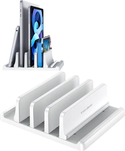 Vista 9 de Vaydeer Organizador vertical de 3 ranuras para laptop, soporte de almacenamiento para portátil hecho de plástico ABS de alta calidad, diseño 5 en 1