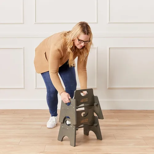 Vista 2 de ECR4Kids Silla apilable de madera para niños pequeños, 15 cm, Muebles para niños, Lavado gris, 2 unidades Gris (Grey Wash)