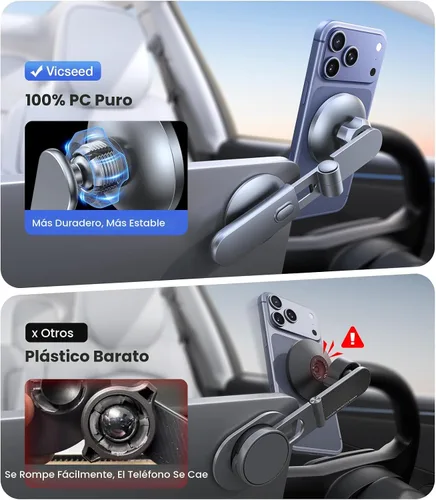 Vista 9 de VICSEED Soporte para teléfono Tesla. Potencia magnética más fuerte: soporte plegable oculto para teléfono Tesla compatible con todos los teléfonos