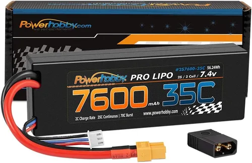 Vista 2 de Powerhobby 2S 7.4v 7600mah 35c Lipo Batería con enchufe XT60 + adaptador compatible con: Slash 4x4 4WD 2WD Stampede Rustler E-Revo E-Maxx Spartan