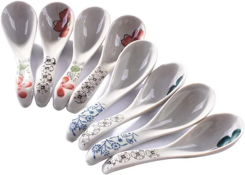 Vista 8 de Juego de 4 cucharas de sopa japonesas de cerámica asiática para Wonton Pho