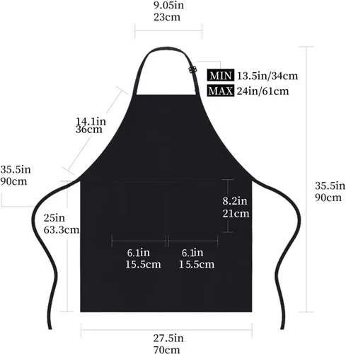 Vista 2 de URED Delantales ajustables para mujeres con bolsillos, delantal de chef negro, delantal largo grueso delantal de cocina para hombres regalo