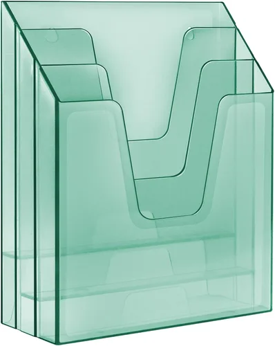 Vista 9 de Acrimet Organizador vertical triple para carpetas de archivos (color cristal transparente) 3 compartimentos para separar y organizar documentos