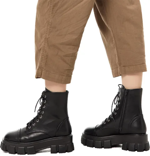 Vista 6 de KEIIYJ Botines con cordones Chelsea Combat Chunky Plataforma para mujer en Negro (ROTA)