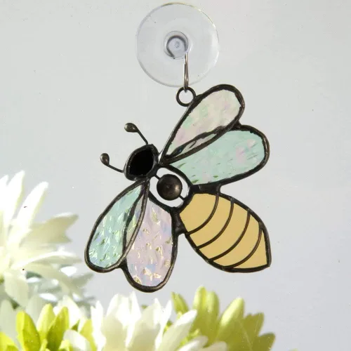 Vista 6 de J Devlin - Adorno de abeja de vitral, atrapasoles de abeja iridiscente