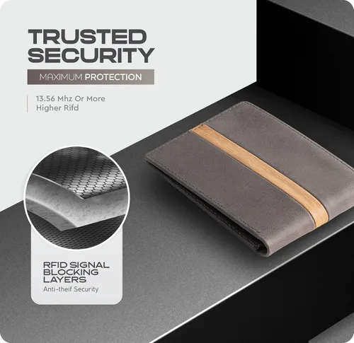 Vista 6 de Cartera para hombre Cartera delgada de piel auténtica con RFID Regalo para hombres empaquetado en elegante caja de regalo