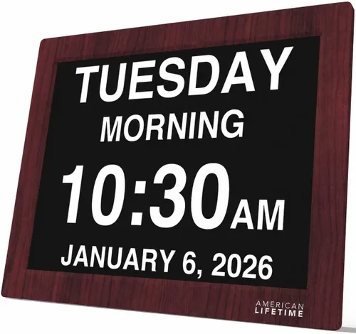 Vista 16 de American Lifetime Reloj digital grande para personas mayores, negro, 8 pulgadas, con día y fecha, alarmas personalizables, atenuación automática