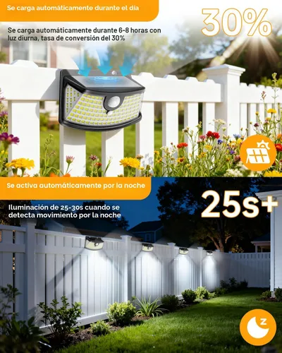 Vista 5 de Aootek Luces solares con sensor de movimiento, 120 luces LED con reflector de luces, gran angular de 270°, impermeable IP65, luces de paso