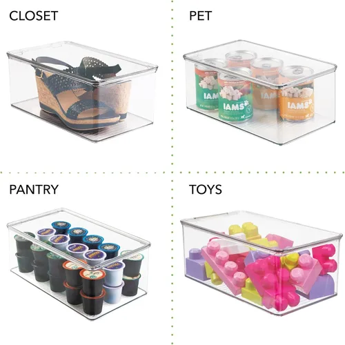 Vista 5 de mDesign Caja organizadora de almacenamiento apilable de plástico para oficina en casa con tapa de bisagra, contenedor para blocs de notas