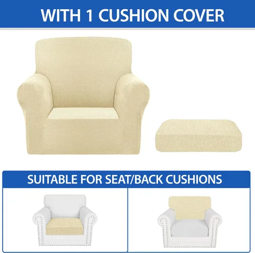 Vista 5 de ZNSAYOTX 2 fundas para sillas con brazos para sala de estar, súper suave, con funda de cojín de asiento, gruesa, duradera, mezcla de elastano, alta