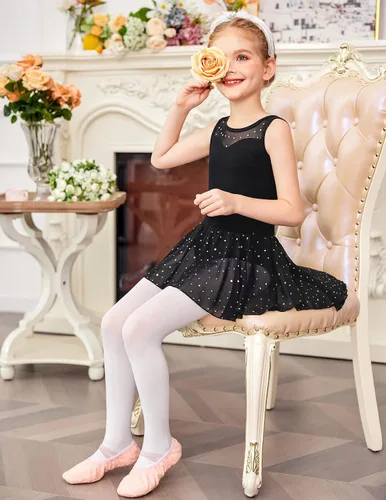 Vista 7 de Zaclotre Leotardo de baile brillante para niñas con falda Hi-Low Shiny Ballet Dance Dresses