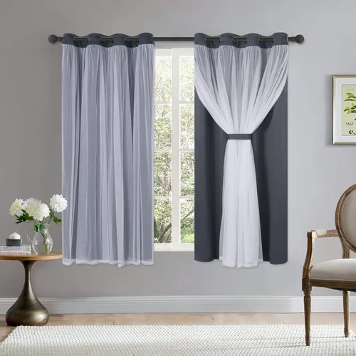 Vista 24 de BONZER Cortinas opacas con superposición transparente, mezcla y combina paneles de ventana de doble capa con aislamiento térmico para sala de estar