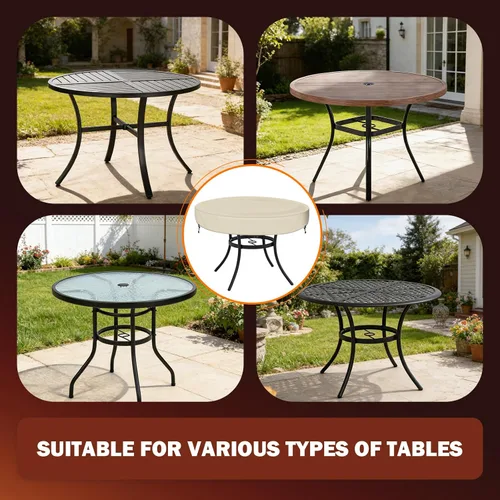 Vista 6 de TOHONFOO Funda para mesa redonda para exteriores, impermeable, anti-UV, para mesa de patio, se adapta a mesas de exteriores de hasta 58 a 60 Beige