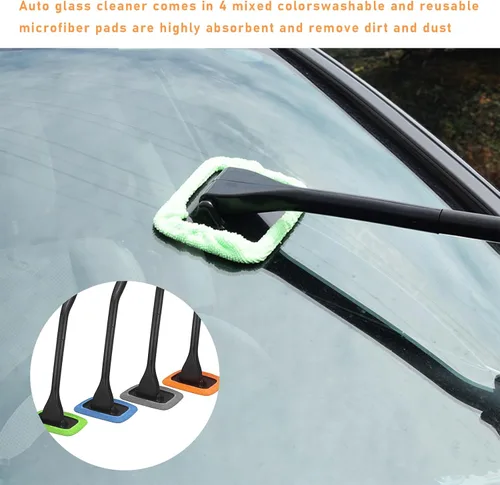 Vista 5 de Ohleats Herramienta de Limpieza de Parabrisas de Coche, Limpiador de Ventanas de Microfibra con 4 Almohadillas de Paño Lavables y Reutilizables