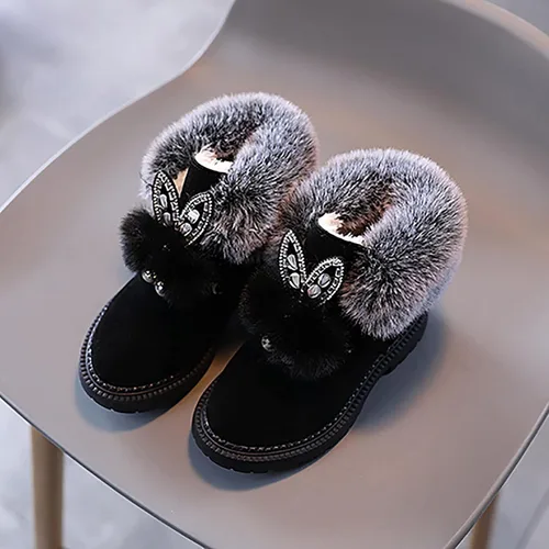 Vista 3 de Baby Girls Booties Toddler Snow Boots Infant Winter Warm Princess Shoes Kids Fleece Prewalker Non-Slip Footwear Outdoor