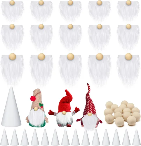 Vista 8 de 60 piezas de conjuntos de barba de gnomo, barba de gnomo de piel sintética precortada, cono de espuma, espuma hecha a mano, bolas de madera