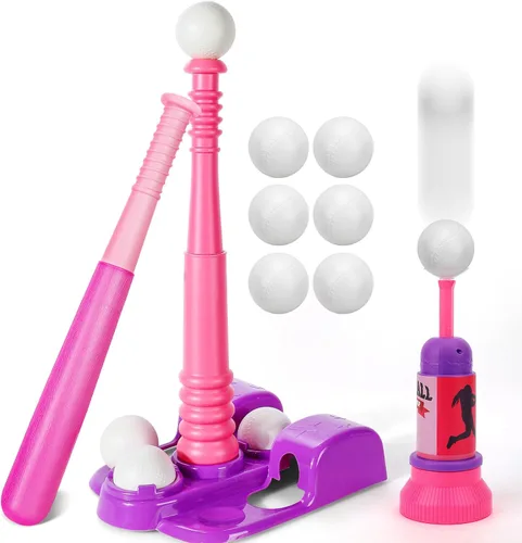 Vista 9 de Set de T-Ball de TOY Life para niños pequeños de 1-3 y 3-5 años, juego de bateo con bate ajustables, bat de béisbol - Set de béisbol para niños