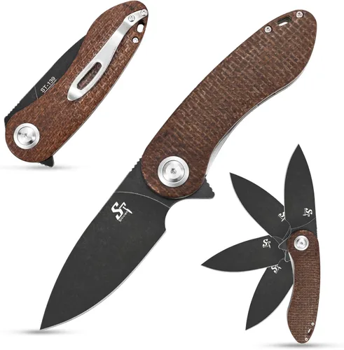 Vista 8 de Sitivien ST139 Sandvik 14C28N - Cuchillo plegable de hoja de acero, mango G10, cuchillos de herramientas EDC para acampar al aire libre, senderismo