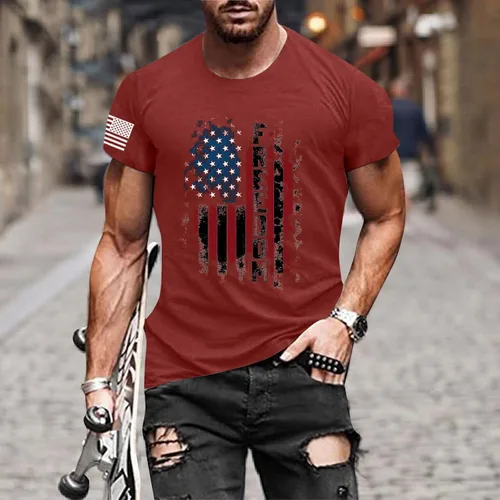 Vista 2 de Camiseta clásica de manga corta para hombre del 4 de julio, blusa patriótica moderna con estampado de bandera estadounidense, cómoda camiseta