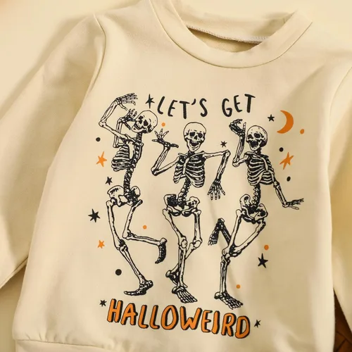 Vista 2 de Conjunto de 2 piezas de sudadera de calabaza de manga larga para bebé niño y niña, ropa de otoño e invierno