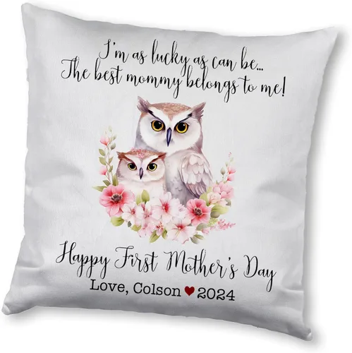 Vista 7 de Funda de almohada personalizada para el primer día de la madre, diseño floral de búho, funda de almohada personalizada para el día de la madre Búho