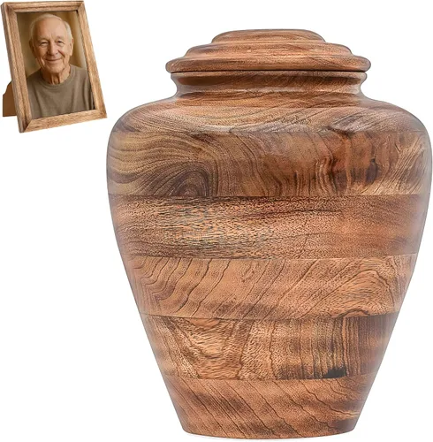 Vista 9 de Urnas de cremación de madera para cenizas humanas con marco de fotos, urna conmemorativa de madera de mango para adultos, hombres y mujeres, urna