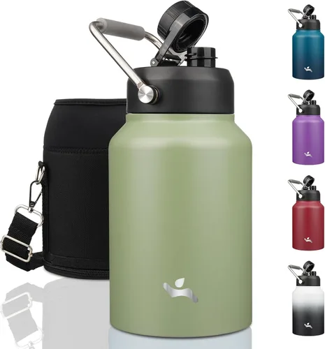 Vista 31 de Konokyo Jarra de medio galón con asa, botella de agua aislada de 64 onzas con bolsa de transporte, botella de metal de acero inoxidable al vacío