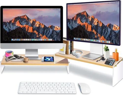 Vista 4 de YGYQZ Soporte elevador de monitor ajustable con patas acrílicas, soporte de monitor doble de 7.67 pulgadas de ancho para escritorio, organizador