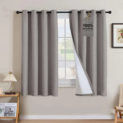 Vista 42 de H.VERSAILTEX Cortinas 100% opacas con aislamiento térmico, texturizadas, de lino, con bloqueo completo de calor y luz, para sala de estar y Negro