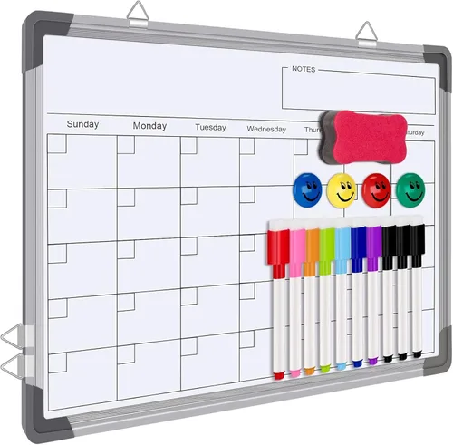 Vista 9 de Polegas Calendario de pizarra blanca de borrado en seco, pizarra blanca magnética de borrado en seco, calendario mensual de 16 x 12 pulgadas