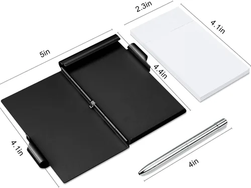 Vista 4 de Cuaderno pequeño de metal, mini bloc de notas, bloc de notas de bolsillo pequeño, estuche de aluminio con mini bolígrafo de metal y hojas de 60