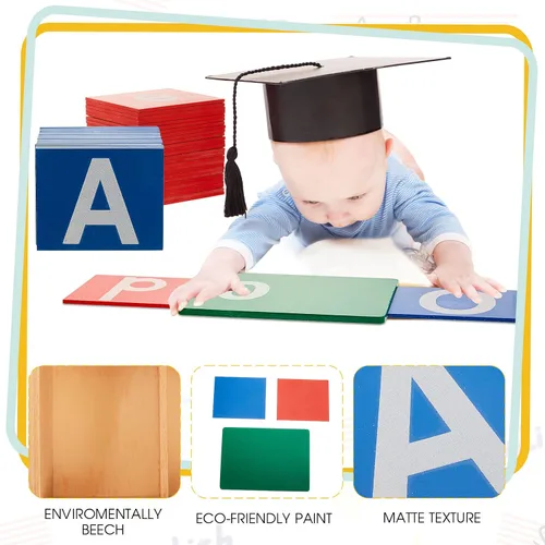 Vista 3 de Henoyso 3 juegos de letras de papel de lija con cajas inferiores y mayúsculas, papel de lija sensorial, letras táctiles del alfabeto para Brillante