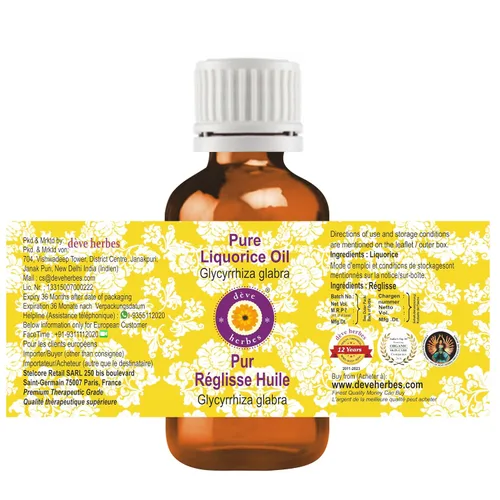 Vista 2 de Aceite de regaliz Deve Herbes (Glycyrrhiza glabra) prensado en frío puro natural sin diluir Para diluir aceites esenciales Para piel
