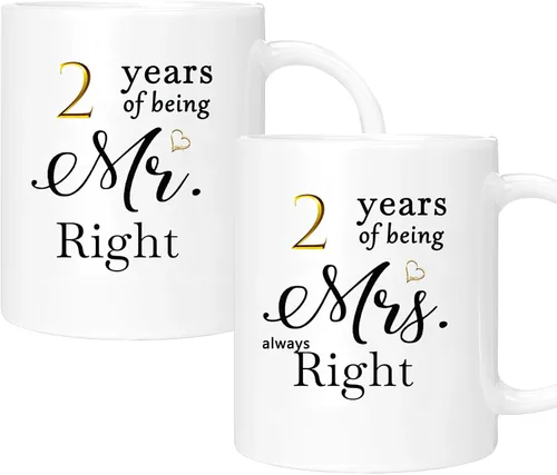 Vista 30 de Juego de 2 tazas de café para el 10º aniversario, regalos de boda para parejas, padres, hombres, mujeres, marido, esposa, él, ella, caja de regalo