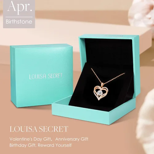 Vista 6 de LOUISA SECRET Love Heart Birthstone Necklaces for Women 925 Sterling Silver Rose Gold Pendant Forever Diamond Jewelry Valentine's Day Christmas