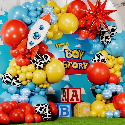 Vista 5 de Kit de arco de globos ALL-IN-1 Toy Story para decoración temática de baby shower de It's A Boy Story – Kit de guirnalda de globos Toy Story con Nube