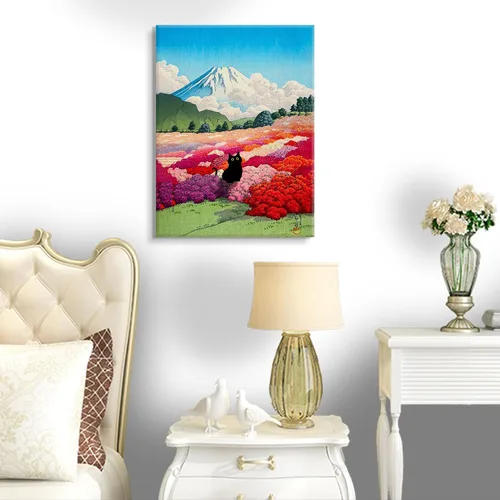 Vista 6 de Divertido póster de lienzo de gato negro japonés, arte de pared de gatos en pinturas famosas, impresiones estéticas de gatos y gatos en pinturas