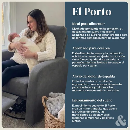 Vista 4 de Nurture& El sillón reclinable Porto Power Glider para guardería Carbón