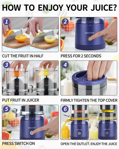 Vista 4 de Exprimidor de cítricos recargables - Exprimidor portátil con USB y cepillo de limpieza para naranja, limón, pomelo