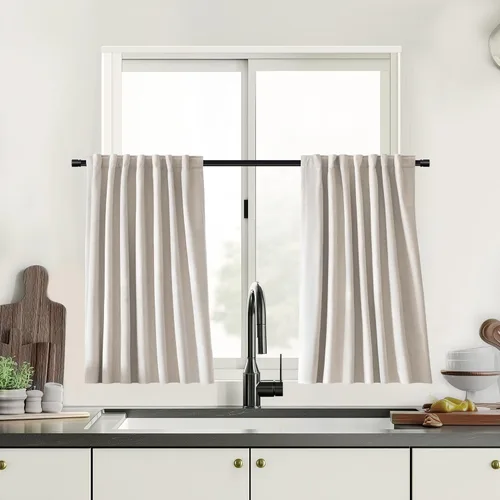 Vista 27 de UHITECH Cortinas cortas de lino de 24 pulgadas de largo para ventanas pequeñas de granja, cortinas opacas modernas para sala de estar, pestañas