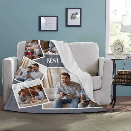 Vista 4 de D-Story Manta de hijo, divertidas mantas personalizadas con fotos, regalo para papá, manta de disfraz, regalo para hija, regalos personalizados