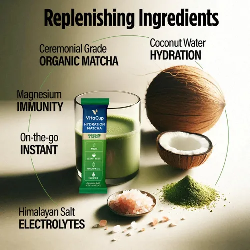 Vista 3 de VitaCup Paquetes instantáneos de hidratación matcha, para energía natural y desintoxicación, con electrolitos, matcha orgánica de grado ceremonial