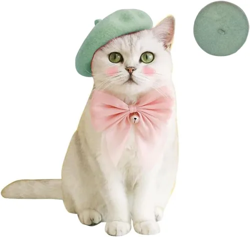 Vista 7 de Gorras de boina para perro Boinas para gatos Moda para las cuatro estaciones Graciosas y cómodas de lana Gorra para mascotas (Negro)