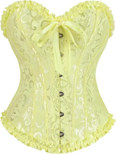 Vista 19 de frawirshau - Corsé para mujer, con cordones, con varillas, escultor de cuerpo, lencería Beige