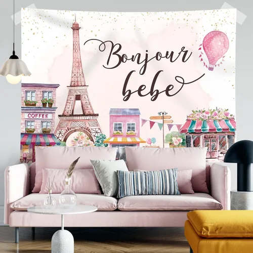 Vista 3 de Telón de fondo de la Torre Eiffel de París, vista de la ciudad francesa, tienda de flores de calle, fondo de fotografía de ensueño, cartel de baby