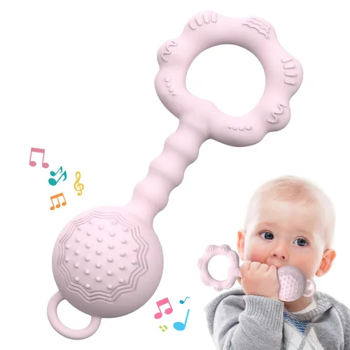 Vista 12 de Mordedores para bebés de 6 a 12 meses, sonajeros para bebés de 0 a 6 meses, sonajero 2 en 1 y juguete mordedor para calmar las encías doloridas