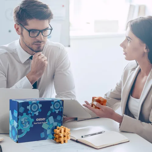 Vista 5 de CUDNY 7 Piezas Rompecabezas Mentales Interbloqueados Juegos de Rompecabezas para Adultos y Niños Rompecabezas de Madera y Metal Caja de Rompecabezas